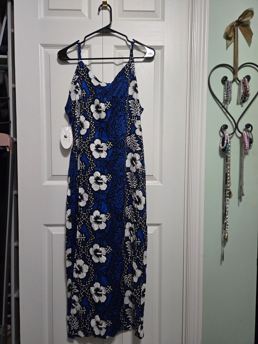 Royal Blue Floral Spaghetti-Strap Maxi Dress